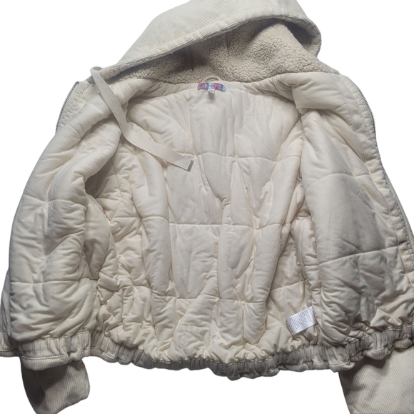Urban Outfitters Casey Corduroy Zip Hooded Puffer Jacket White Ivory Large - Picture 8 of 13